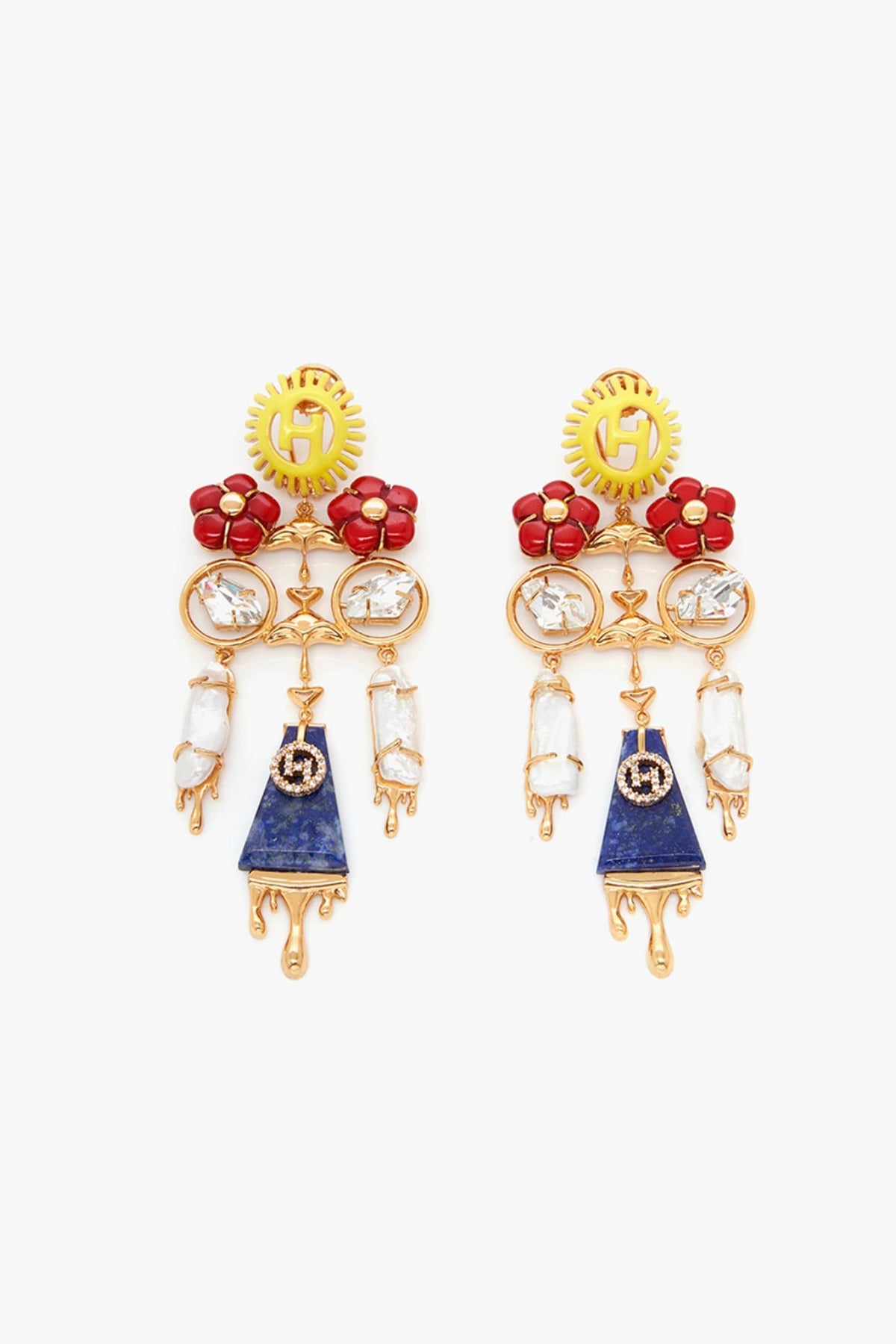 Rose Gold Plated Keshi Pearl & Lapis Lazuli Dangler Earrings