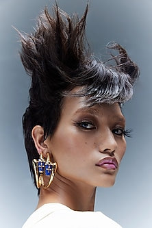Gold Plated Lapis Lazuli Sculpt Hoop Earrings