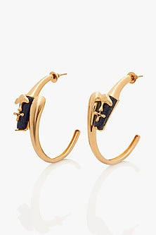 Gold Plated Lapis Lazuli Sculpt Hoop Earrings