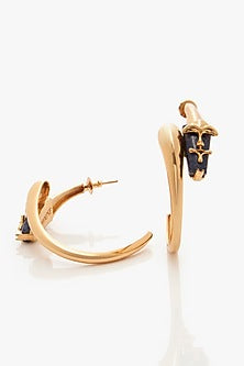 Gold Plated Lapis Lazuli Sculpt Hoop Earrings