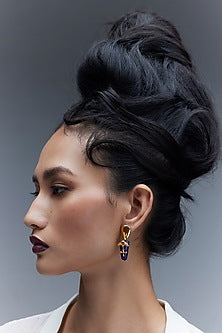 Gold Plated Shroom Motifs & Lapis Lazuli Stud Earrings