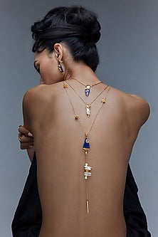 Rose Gold Plated Keshi Pearl & Lapis Lazuli Long Necklace