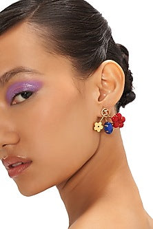 Gold Plated Cubic Zirconia & Lapis Lazuli Floral Stud Earrings