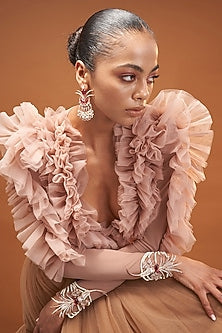 Rose Gold Plated Cubic Zirconia & Natural Pearl Dangler Earrings