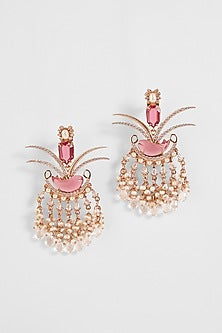 Rose Gold Plated Cubic Zirconia & Natural Pearl Dangler Earrings