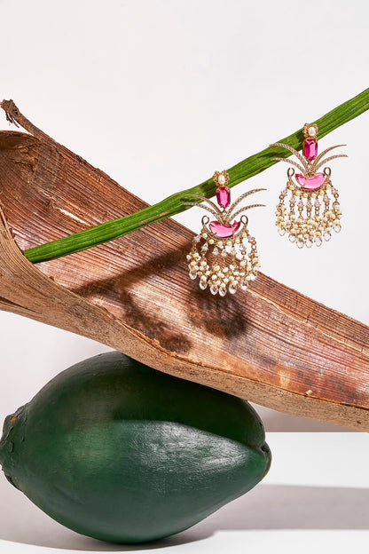 Rose Gold Plated Cubic Zirconia & Natural Pearl Dangler Earrings