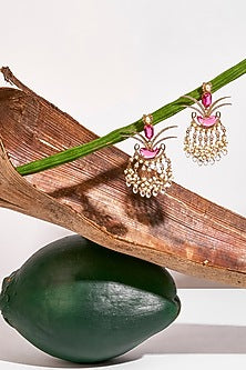 Rose Gold Plated Cubic Zirconia & Natural Pearl Dangler Earrings