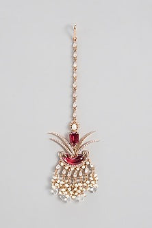 Rose Gold Plated Plated Zircon & Pearl Maangtikka