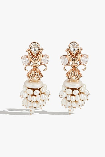 Rose Gold Plated Swarovski Zirconia & Pearl Dangler Earrings