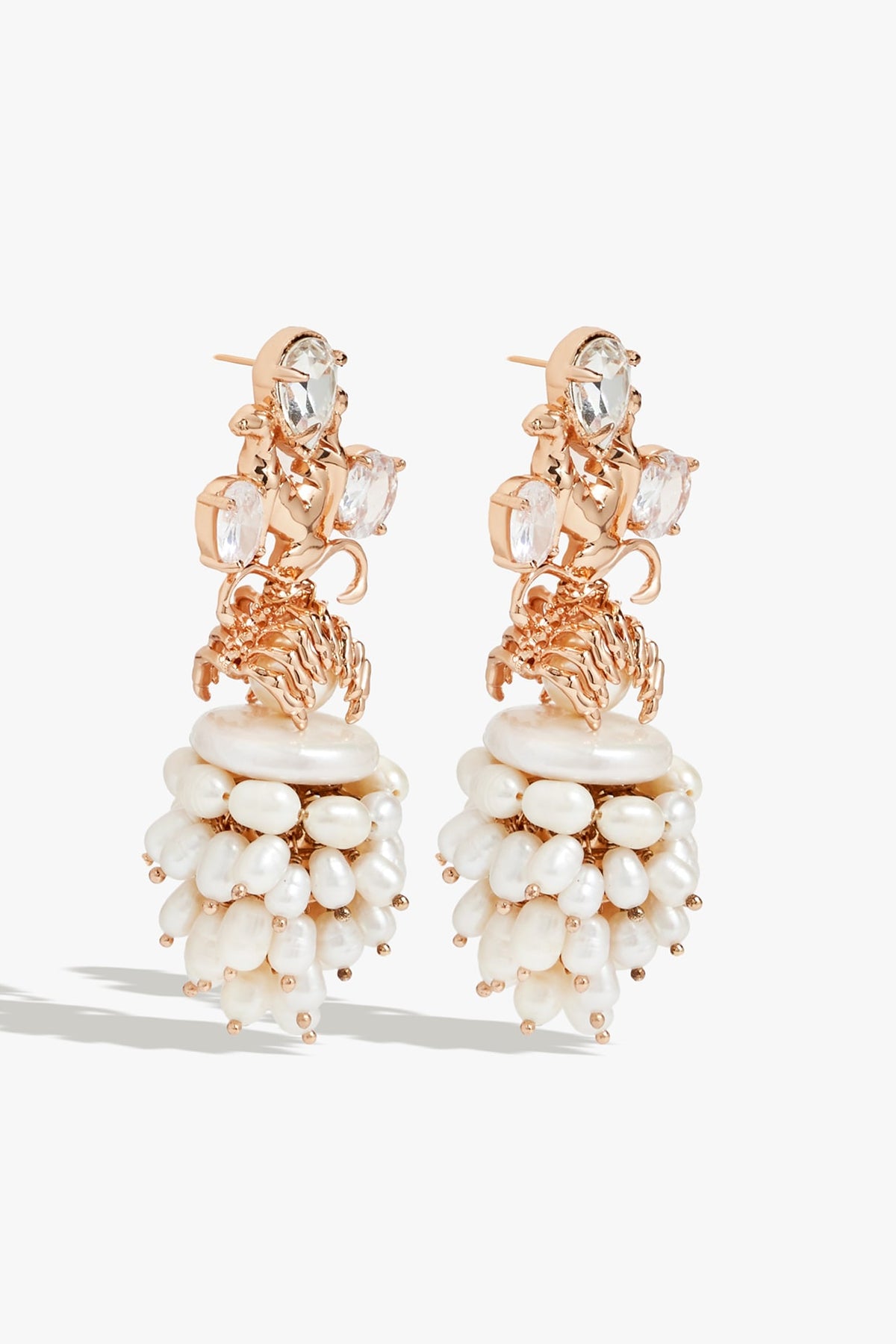 Rose Gold Plated Swarovski Zirconia & Pearl Dangler Earrings