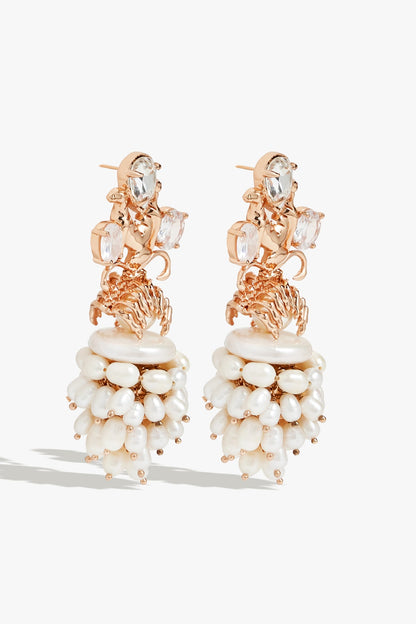 Rose Gold Plated Swarovski Zirconia & Pearl Dangler Earrings