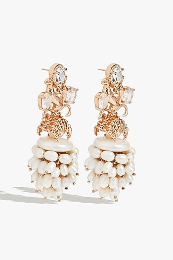Rose Gold Plated Swarovski Zirconia & Pearl Dangler Earrings