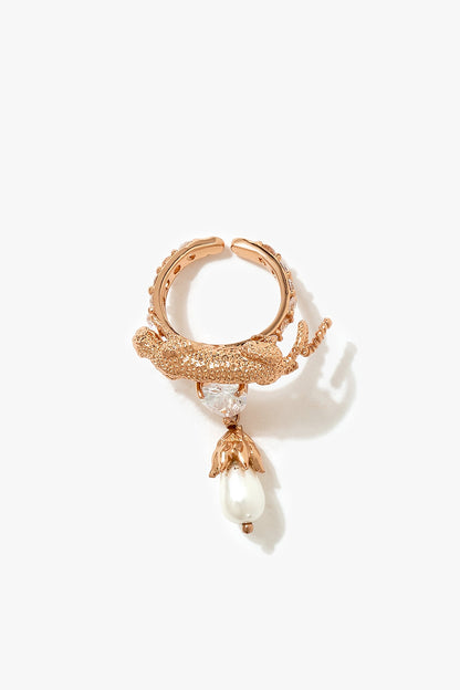 Rose Gold Plated Pearl & Cubic Zirconia Ring
