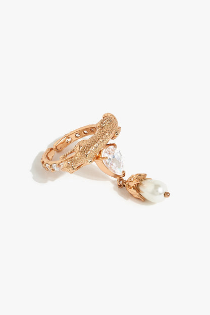 Rose Gold Plated Pearl & Cubic Zirconia Ring