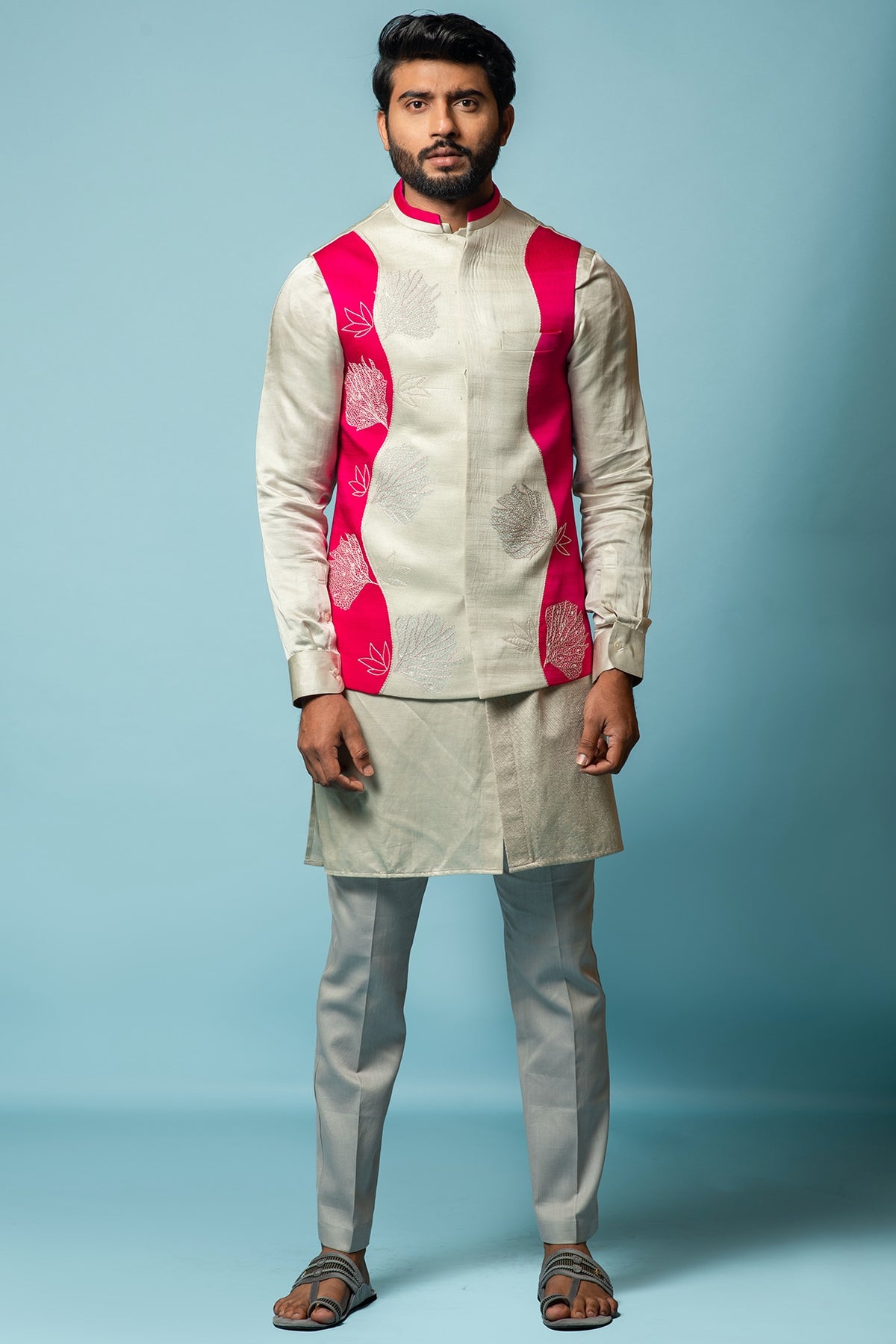 Stringking Grey Embroidered Bundi Jacket