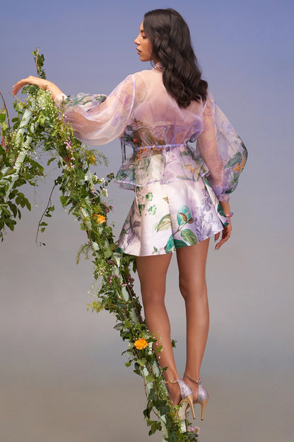 Periwinkle Organza Fringed Hand Embellished Jacket Set