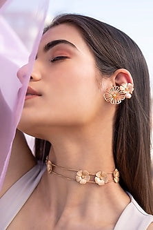 Rose Gold Finish Floral Choker Necklace