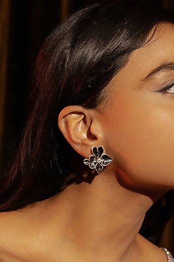 White Rhodium Finish Stud Earrings