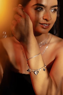 White Rhodium Finish Openable Layered Bracelet