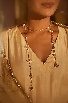 Antique Gold Finish Freshwater Pearl & Flying Bird Chain String Stole