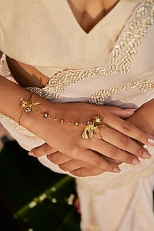 Antique Gold Finish Lotus Motif & Bird Hathphool