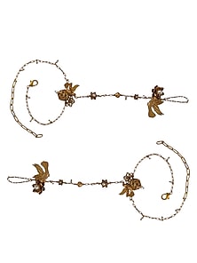 Antique Gold Finish Lotus Motif & Bird Hathphool (Set Of 2)