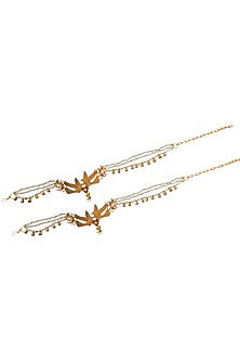 Antique Gold Finish Love Bird Motif & Pearl Anklets (Set Of 2)