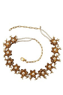 Antique Gold Finish Pearl Lotus Choker Necklace