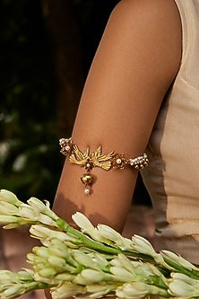 Antique Gold Finish Bird & Pearl Armlet