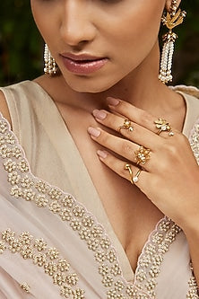 Antique Gold Finish Stackable Floral Ring (Set Of 4)