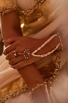 Antique Gold Finish Lotus Hathphool (Set Of 2)