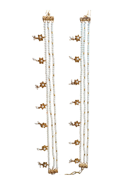 Antique Gold Finish Pearl Detachable Leg Harness & Anklets (Set Of 4)