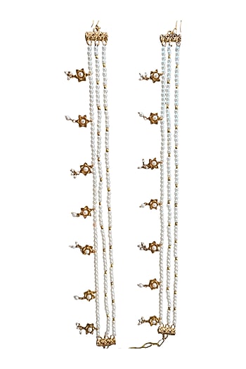 Antique Gold Finish Pearl Detachable Leg Harness & Anklets (Set Of 4)