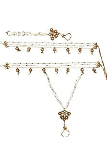 Antique Gold Finish Pearl Detachable Leg Harness & Anklets (Set Of 4)