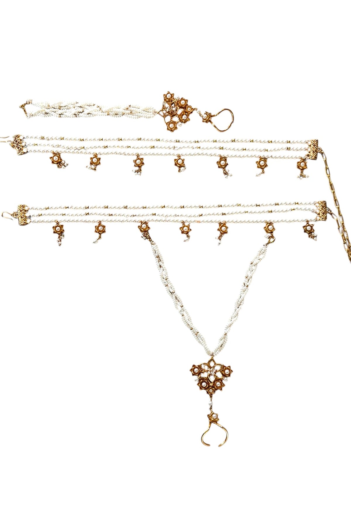 Antique Gold Finish Pearl Detachable Leg Harness & Anklets (Set Of 4)