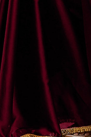 Maroon Satin Georgette Gota Fringe Border Saree Set