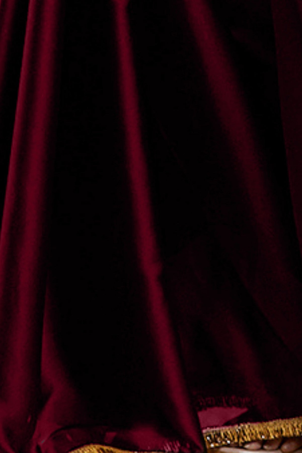 Maroon Satin Georgette Gota Fringe Border Saree