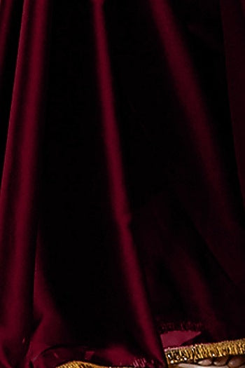 Maroon Satin Georgette Gota Fringe Border Saree