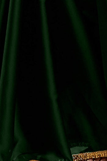 Emerald Satin Georgette Gota Fringe Border Saree