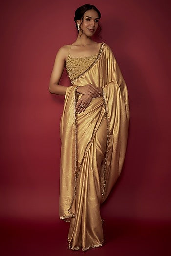 Gold Recycled Polyester Fringe Saree Set