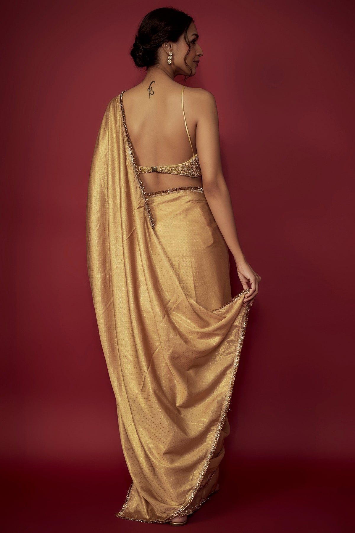 Gold Recycled Polyester Fringe Saree Set