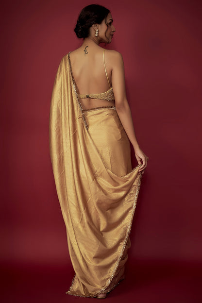 Gold Recycled Polyester Fringe Saree Set