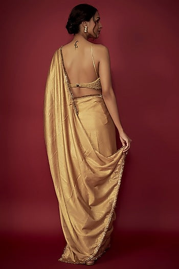 Gold Recycled Polyester Fringe Saree Set