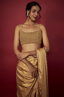 Gold Recycled Polyester Fringe Saree Set