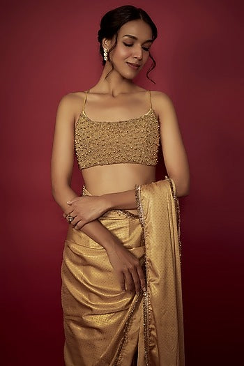 Gold Recycled Polyester Fringe Saree Set