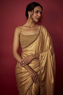 Gold Recycled Polyester Fringe Saree Set