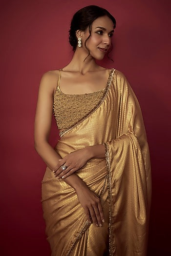 Gold Recycled Polyester Fringe Saree Set