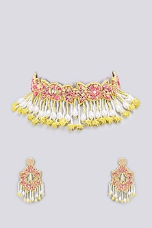 Peach & Yellow Beaded Choker Necklace Set