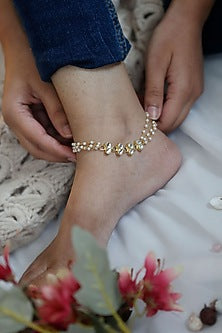 Gold Plated Kundan & Pearl Anklets
