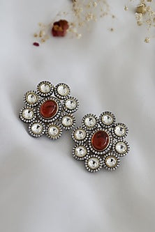 Black Rhodium Finish Polki Stud Earrings